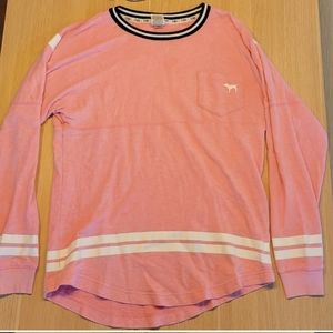 PINK Victoria's Secret Sweatshirt Top With White Stripes And Letters